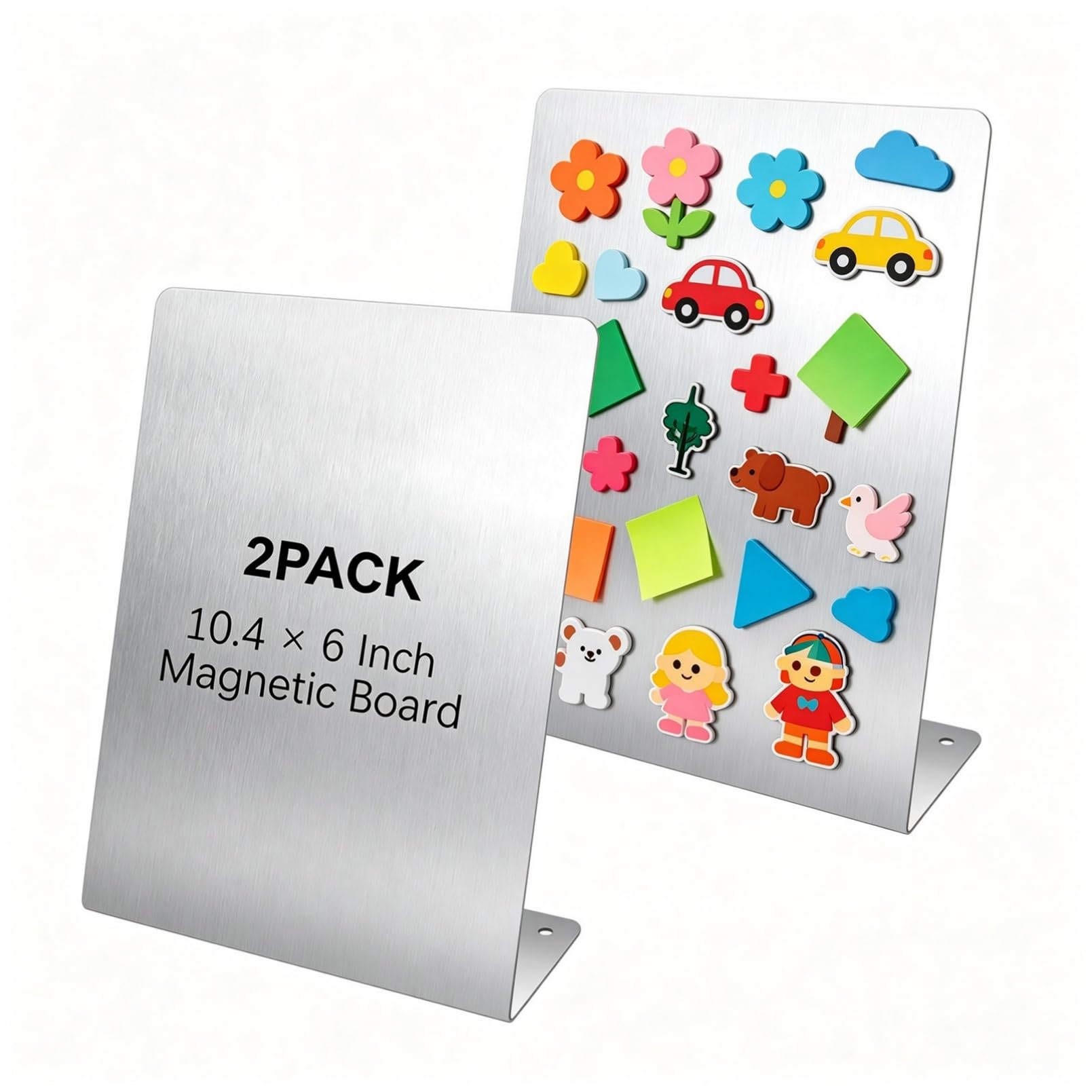 2 Pcs Magnetic Bulletin Board with Stand Metal Tabletop Memo Board Magnet Menu Stainless Steel Easel Board Display Stand 10.4 x 6 in