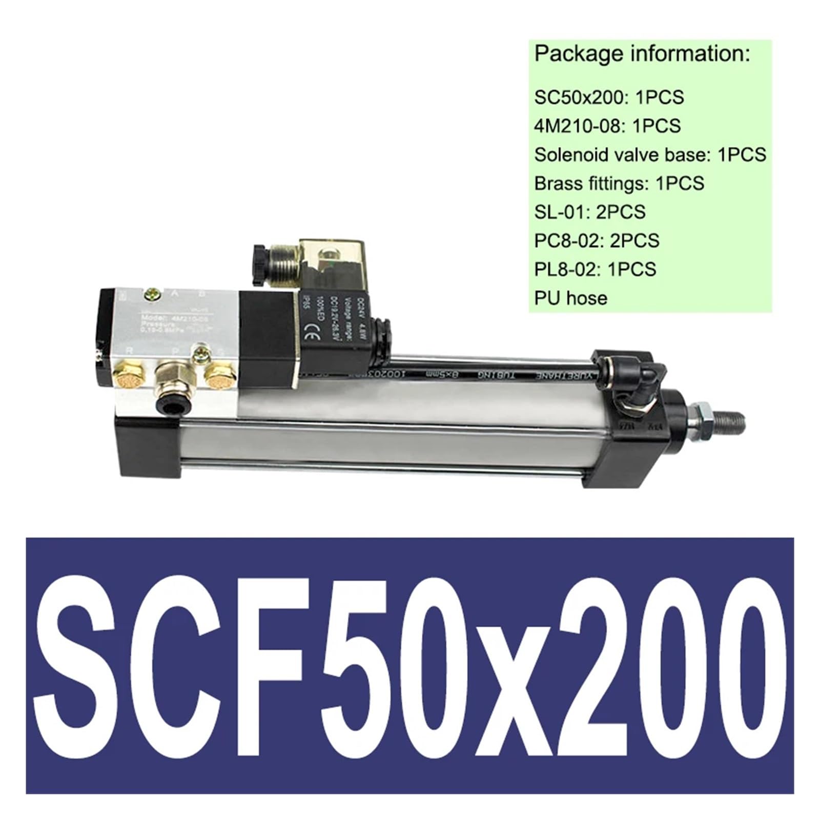 Magnetventil Standard Pneumatisch SC Eingebauter Zylinder Bohrung 50 mm Hub 25-1000 mm Zylinder Set ohne Magnet (SCF50x200, AC220V)