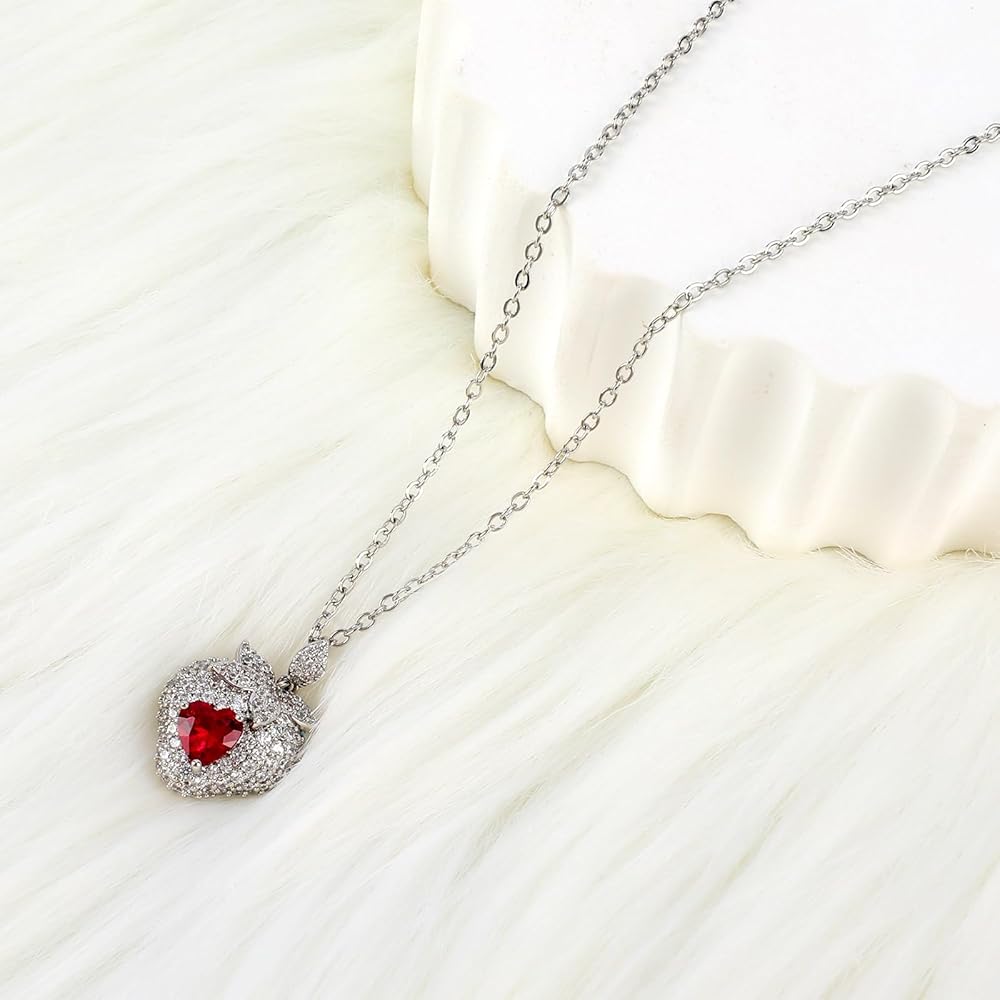 Amazon.com: Silver Strawberry Necklace for Women Sparkly