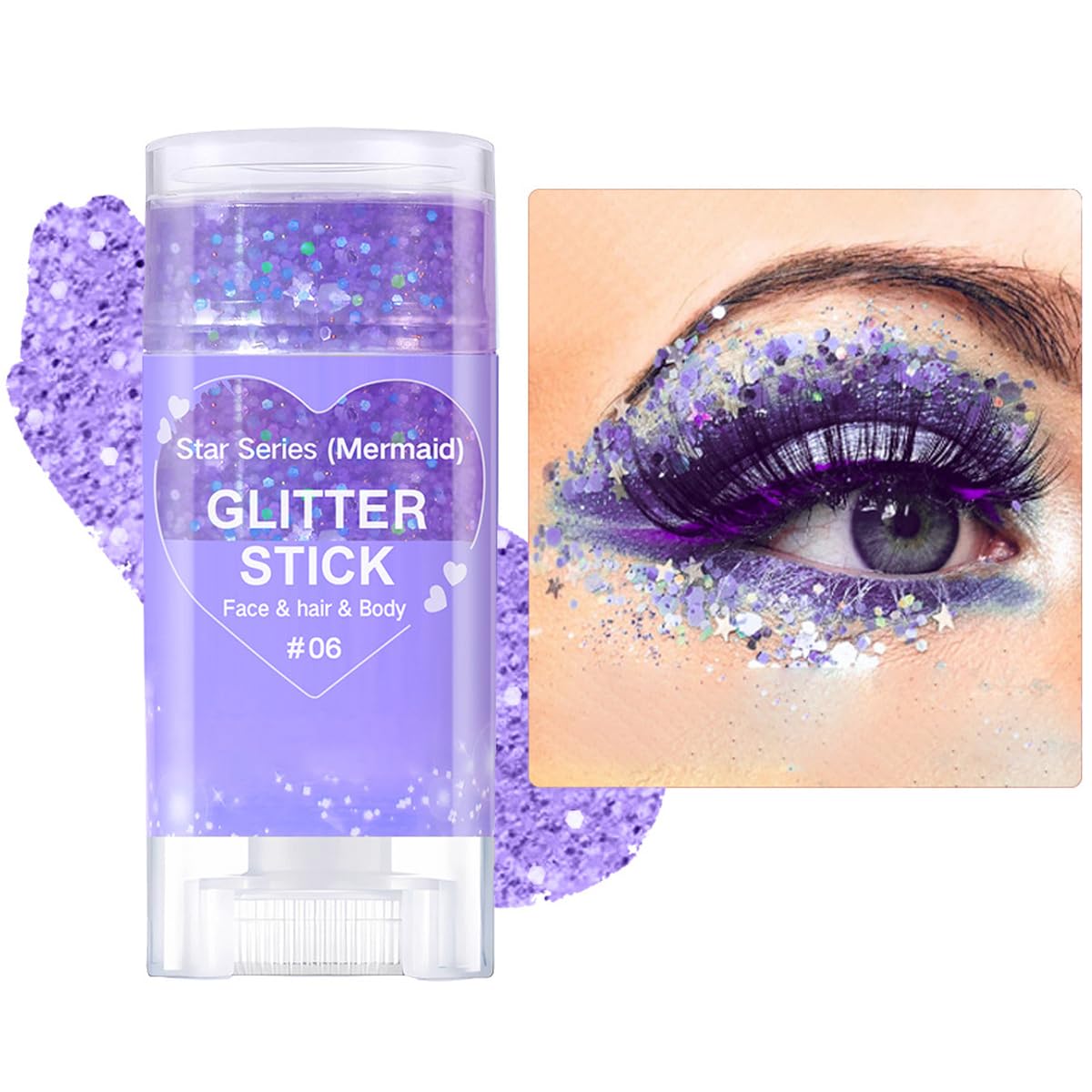 MysenseMysense Purple Body Glitter Stick,Mardi Gras Accessories,Sparkling Face Hair Glitter,Mermaid Sequins Chunky Glitter Face Paint,Singer Concert Outfit Festival Rave Accessories for Women and Kids