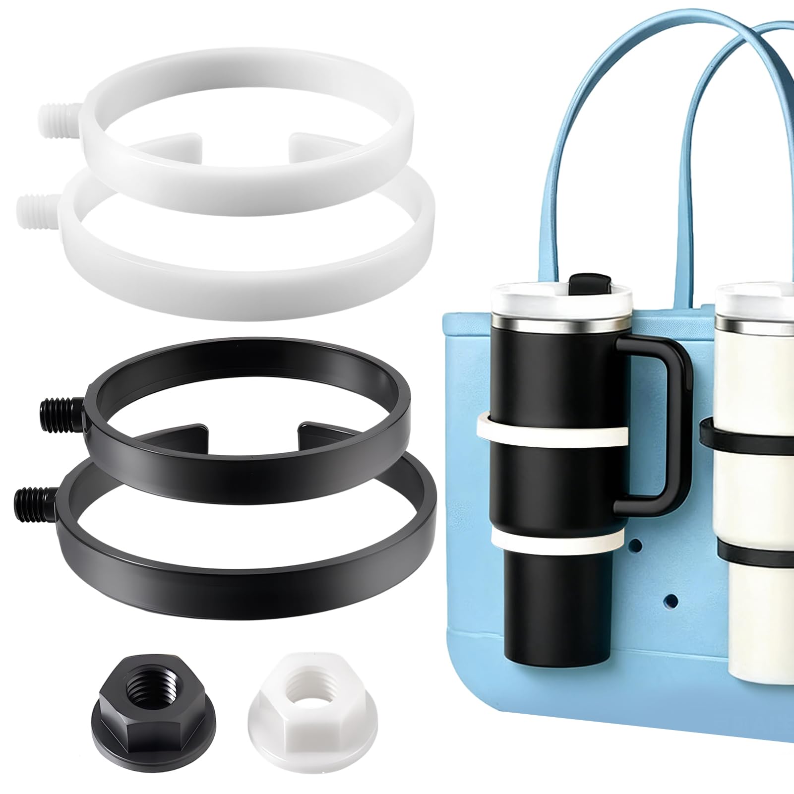 INJOYTEC Cup Holder for Bogg Bag, Adjustable Insert Drink Holder Compatible with 30oz/40oz Tumblers & Simply Southern Beach Tote Bags, Water Bottle Holders Attachment for Bogg Bag Accessories