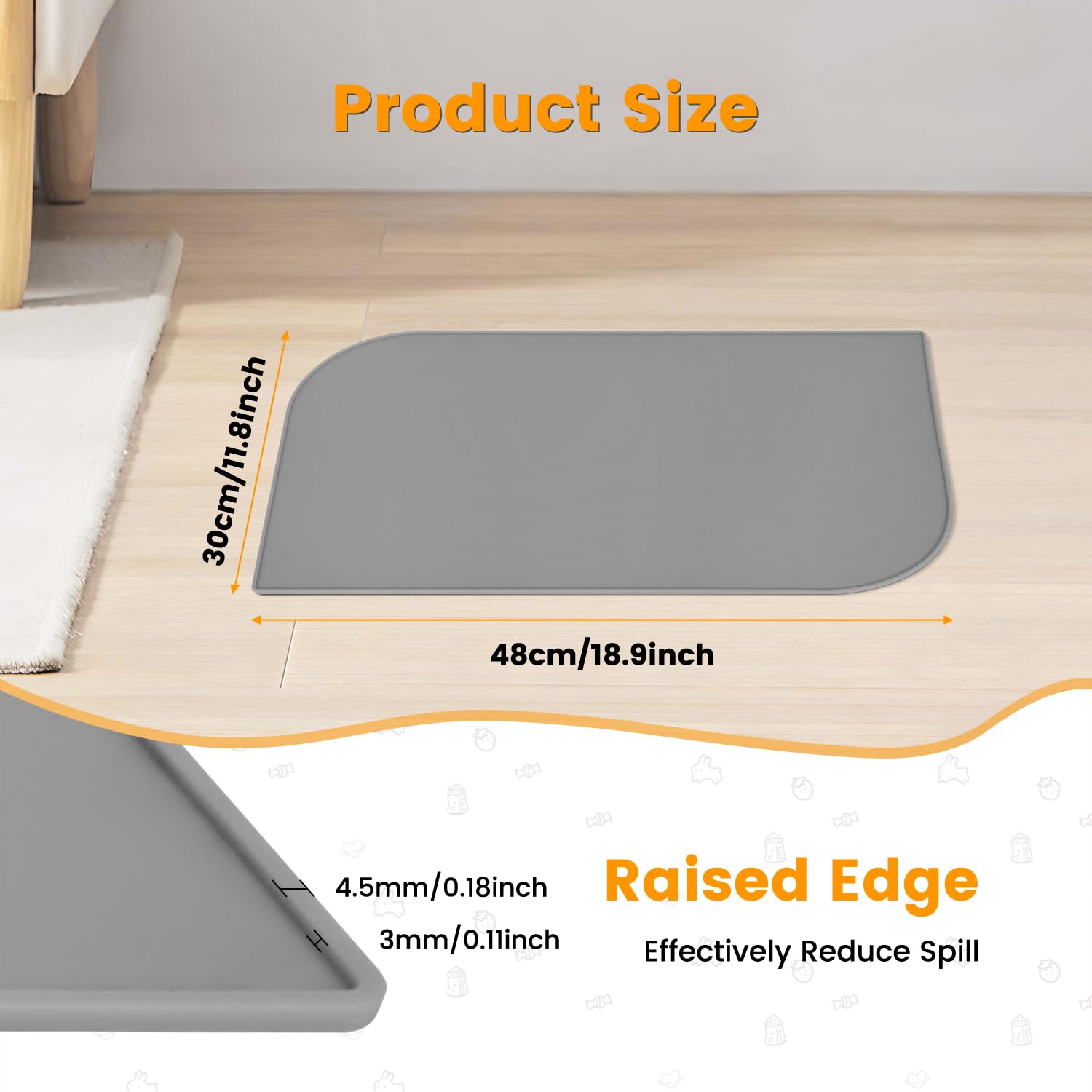 Tappetino Sottociotola Per Cani E Gatti - Impermeabile, In Silicone, 48x30cm | Con Bordi Rialzati, Grigio - Foto 9