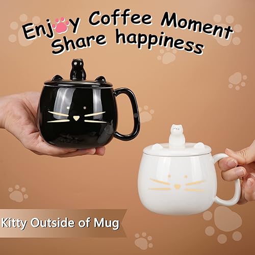 Miniatura 7 de Koolkatkoo Taza de café única con tapa para los amantes de los gatos, lindas tazas de té de cerámica con soporte para teléfono celular, taza de