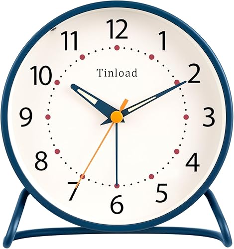 Miniatura 7 de Reloj despertador analógico retro antiguo de 4.5 pulgadas, funciona con pilas, pequeño y silencioso con luz nocturna, funciona con pilas, para sala