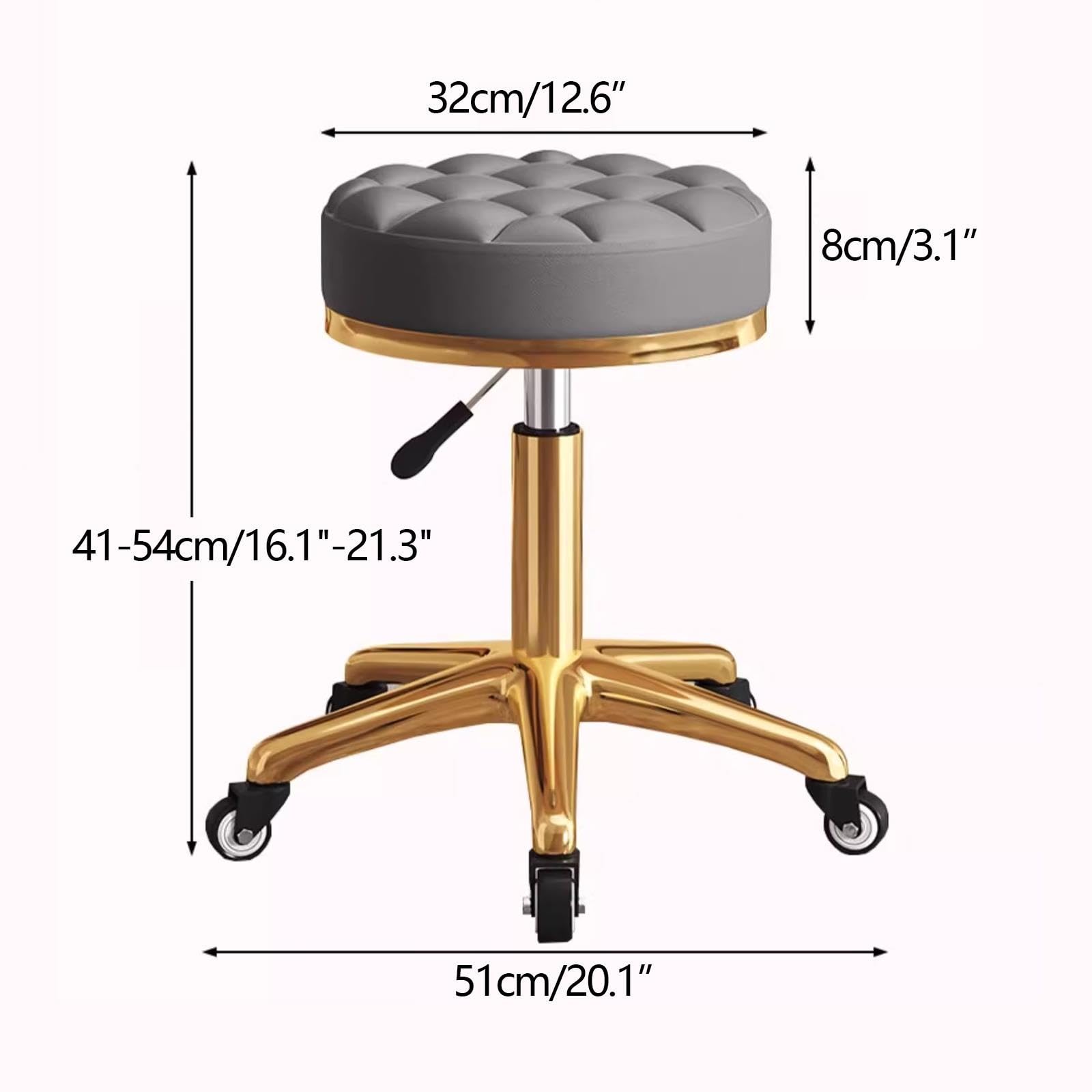 Obrotowy Stołek Skóra Regulacją Wysokości 41-54 cm Taboret Kosmetyczny