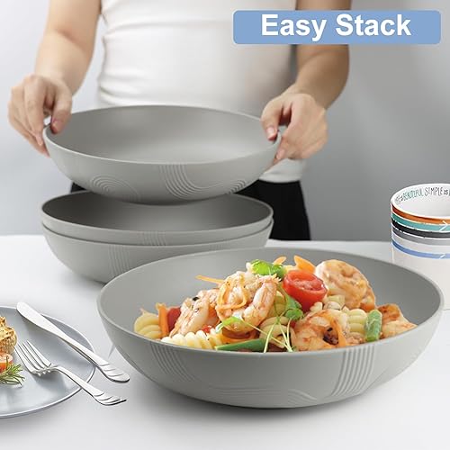 Miniatura 5 de PYRMONT Juego de 6 cuencos de paja de trigo de 65 onzas, cuencos grandes de 10 pulgadas, platos para cocina, cuencos poco profundos, cuencos para