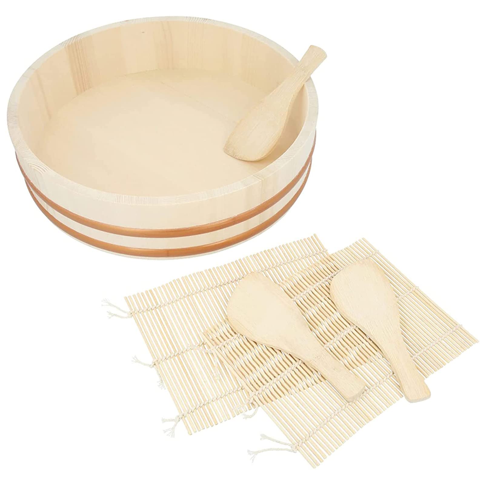 Drewniana wanna do mieszania ryżu Hangiri Oke, zestaw do robienia sushi z wałkiem do ryżu, japońska miska do sushi, 36 cm