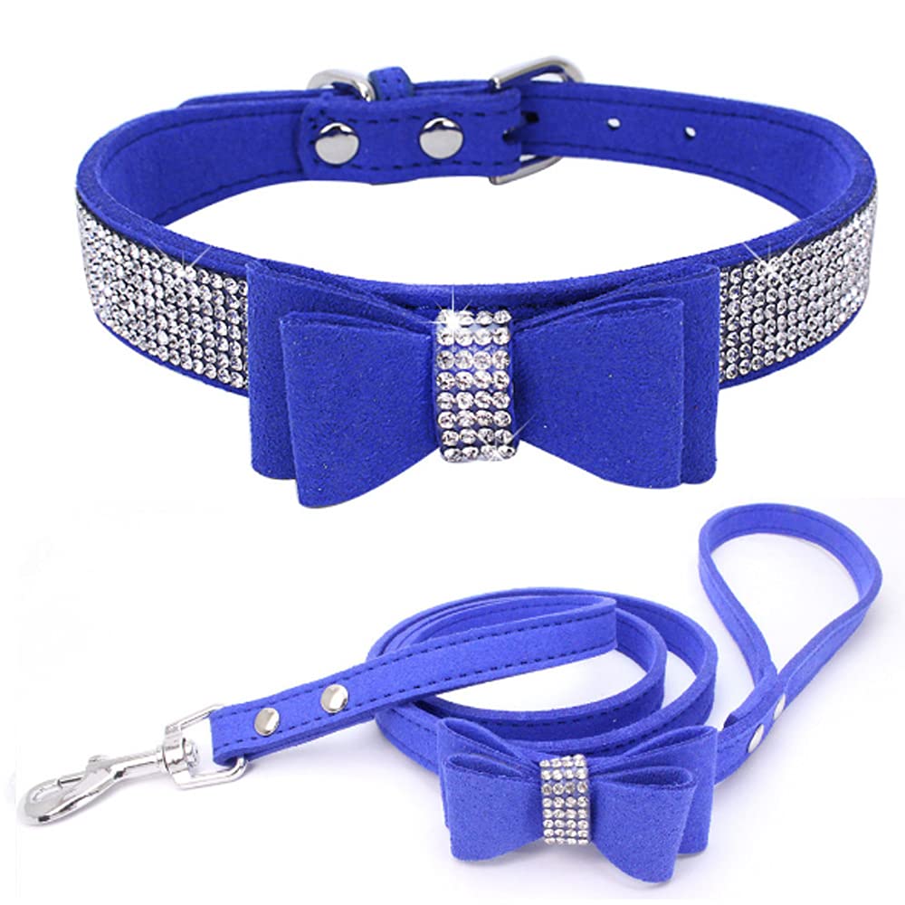 Hundehalsband Mit Strasssteinen – Weiches Wildleder Für Kleine & Mittelgroße Hunde – Glitzerndes Design Mit Bögen & Diamanten