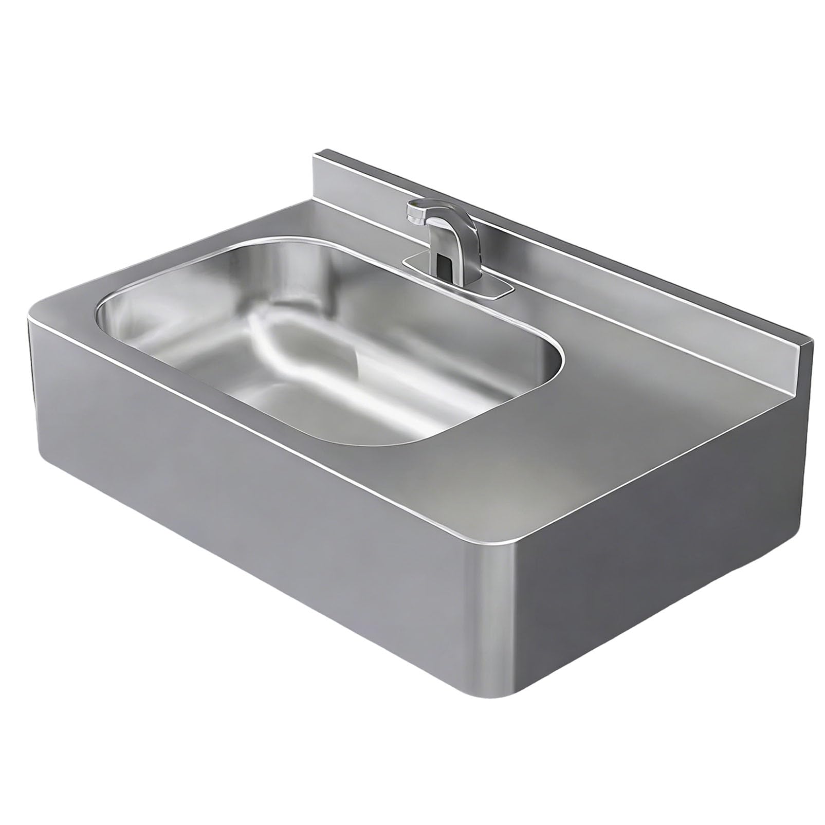 Lavabo de acero inoxidable para montaje mural con acabado industrial satinado