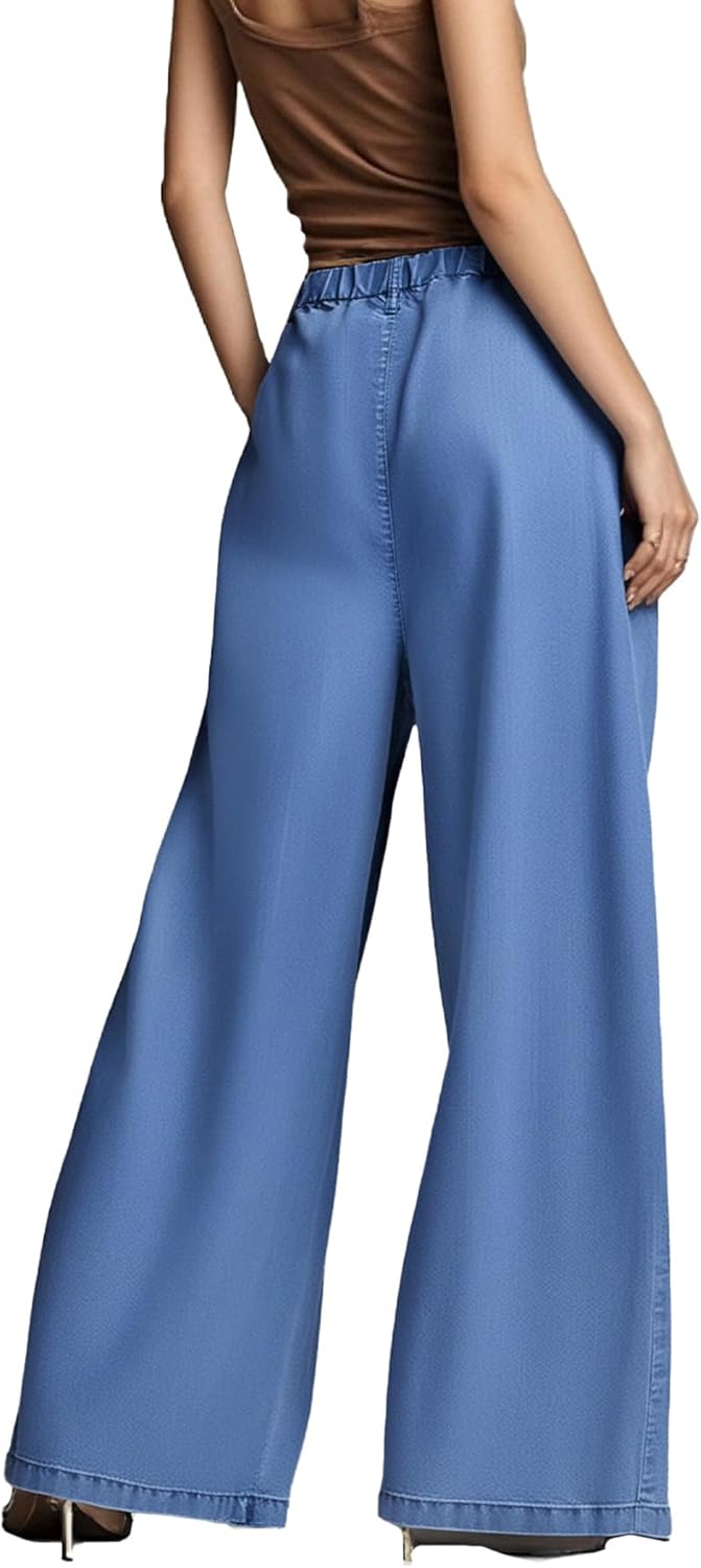 Women's Wide Leg Jeans, Baggy Denim Pants with Stretchy Mid Waist, Soft Loose Fit Palazzo Trousers for Women - Image 4