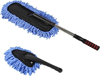 Wuyaoyao 2PCS Car Duster Set, Soft Microfiber Car Duster Interior Exterior, Scratch Free Auto Cleaning Brush with Extendable Handle, Multipurpose Dusting Tool for Auto Office Home Furniture (Blue)