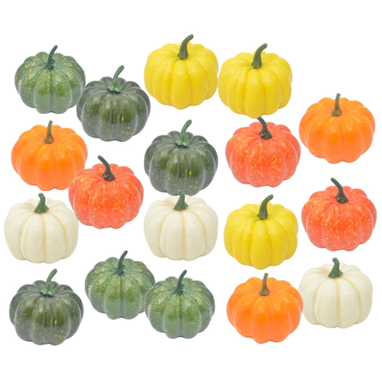 18 Stück Teiliges Künstliche Kürbisse für Halloween Simulierte Deko Pumpkins Gelb Grün Weiß Hellbraun und Dunkelgrün für Partys und Erntedankfest