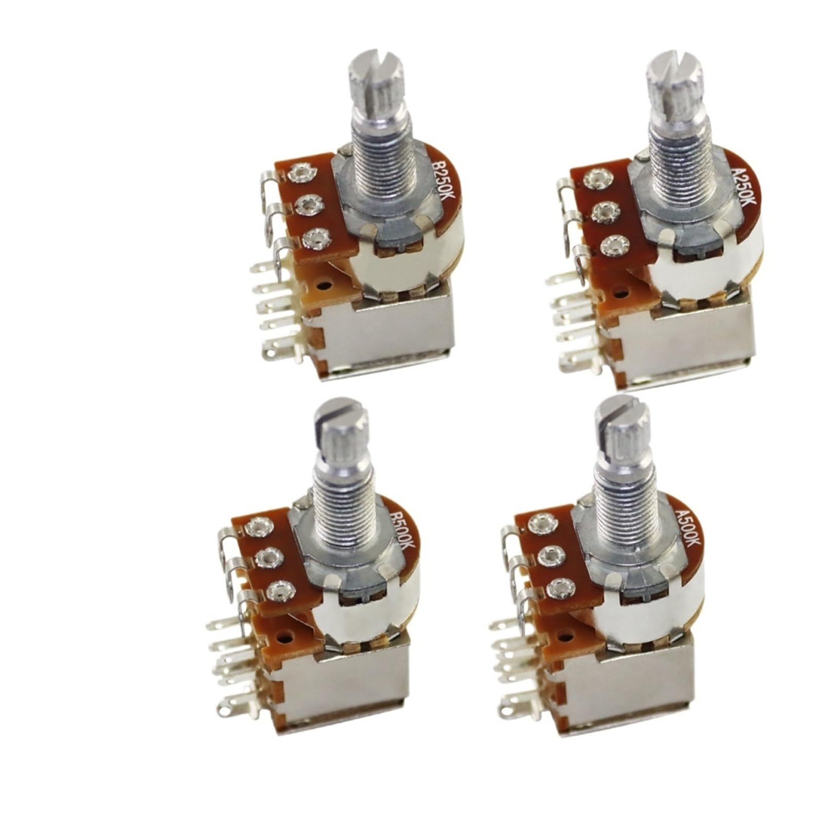 Potenciómetro de guitarra pull-up de eje largo métrico de 18mm A/B250/500 ohm, potenciómetro de eje largo dividido de volumen/audio (2 unidades)