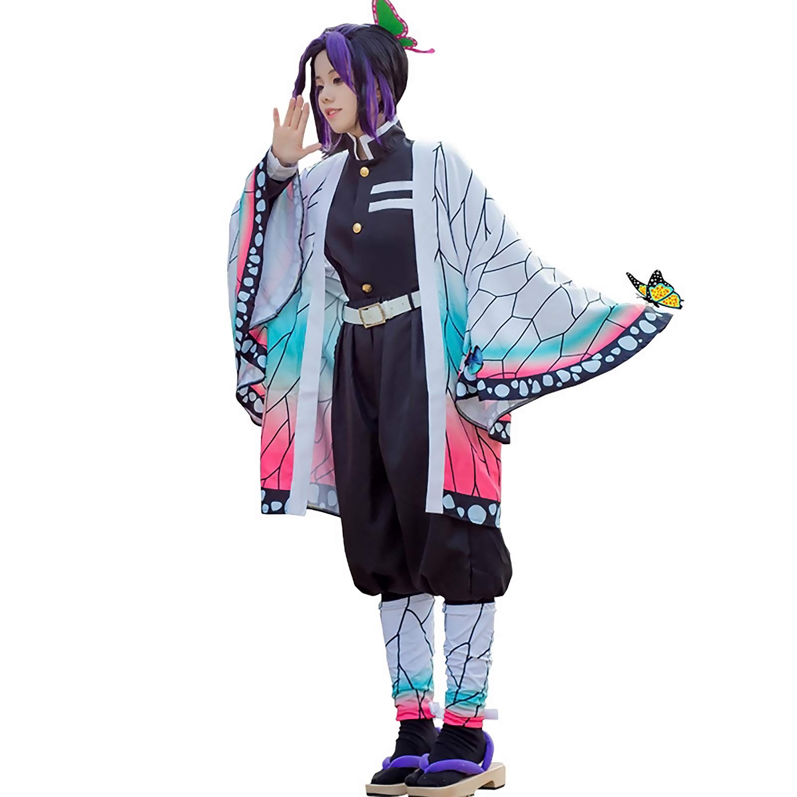 Anime Butterfly Japan Ninja Cosplay Costumes, Kochou Shinobu Kimono Cloak Full Team Uniform Outfit