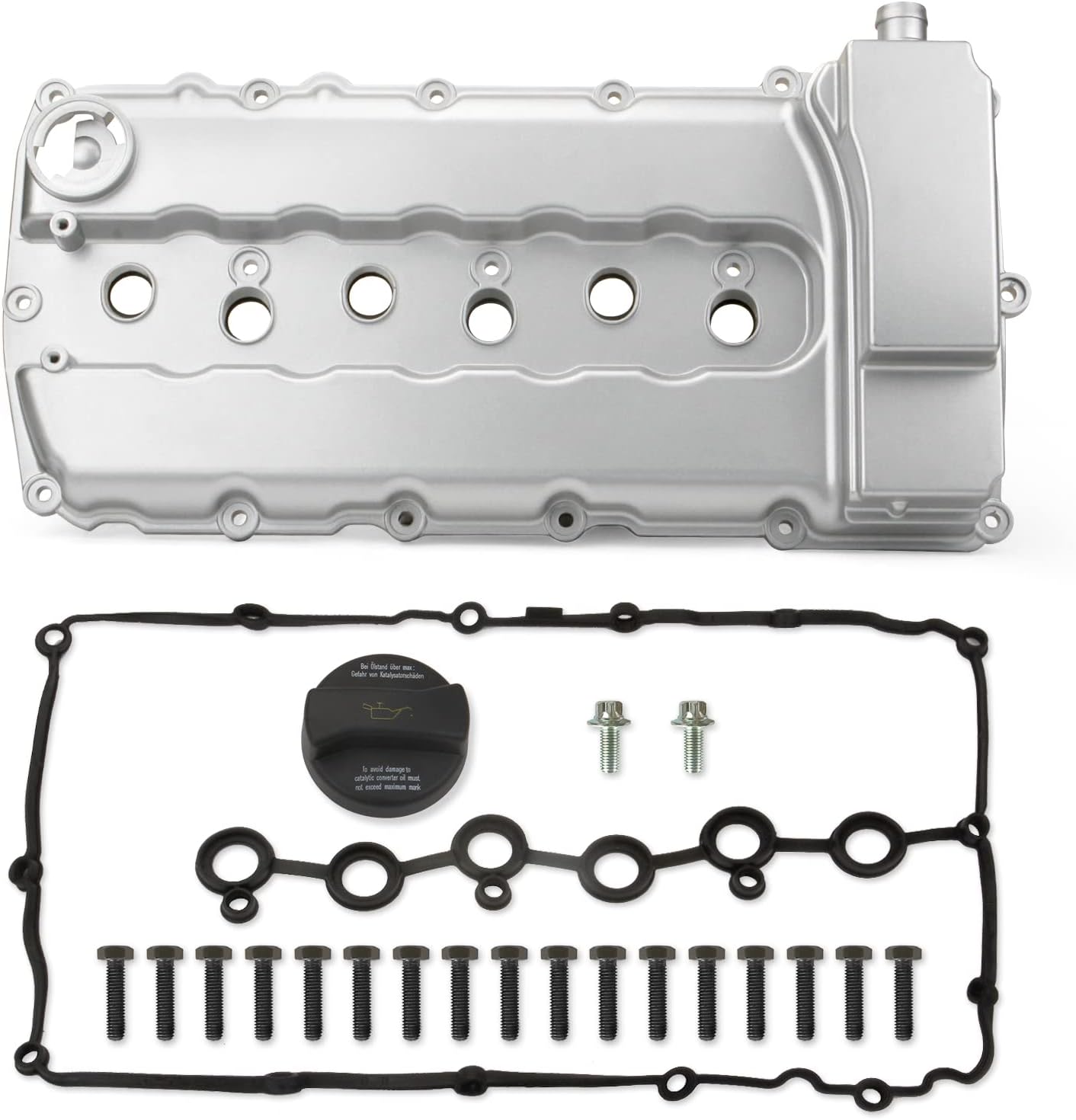 MITZONE Upgrade Aluminum Engine Valve Cover Compatible with Volkswagen Passat Touareg CC Audi Q7 3.6L Replace # 03H103429H 03H-103-429-L