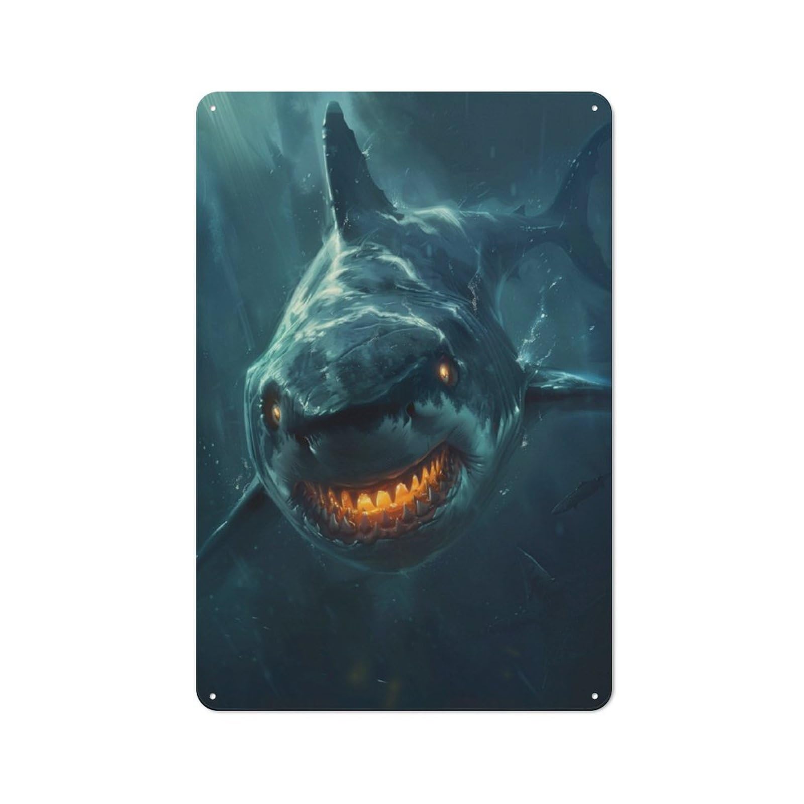 Junmoney Fantasy Shark Glowing Eyes Farmhouse Country Metal Sign 30X20cm, Cottage Wall Art For Farmhouse Kitchen, Pantry Or Dining Area