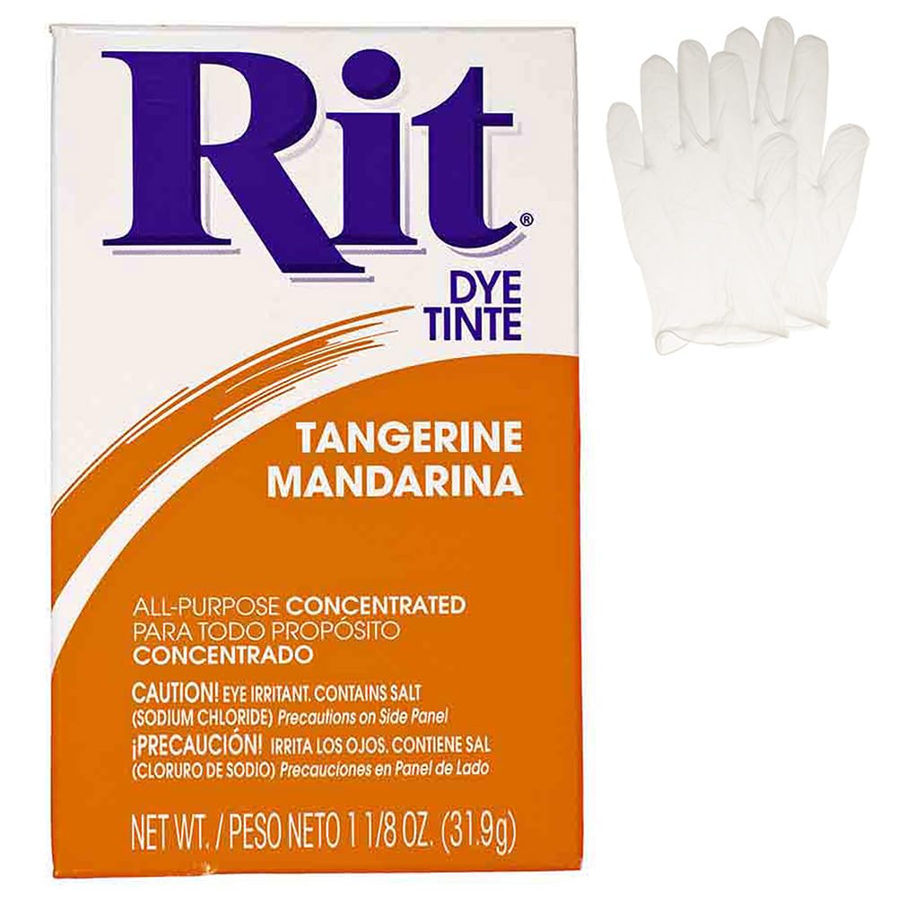 All Purpose Concentrated Rit Dye Powder Single Pack with Plastic Gloves for Clothing Décor, and Crafts - Tangerine