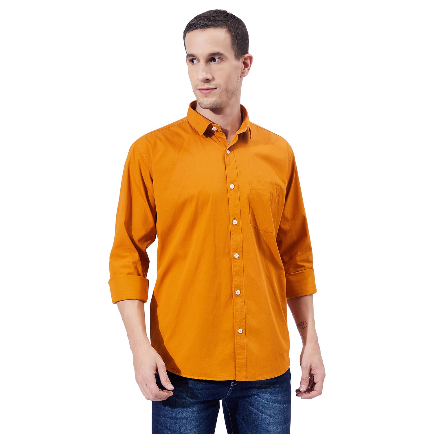 Ben MartinMen's Cotton Regular Collar Shirt with Chest Pocket || Classic Collar, Slim Fit, Casual & Formal Wear || Soft & Breathable Fabric || Full Sleeve Shirt for Men