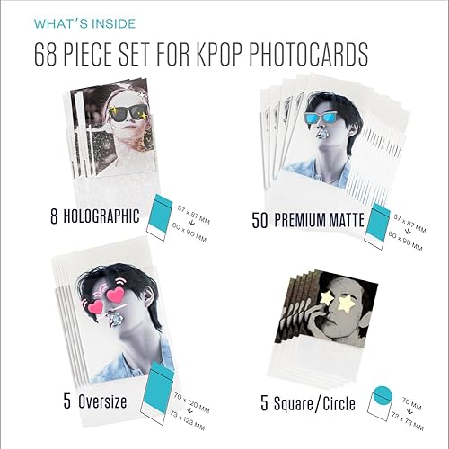 Miniatura 2 de Kit de iniciación protector de tarjetas fotográficas Kpop 4 en 1 Incluye 68 fundas para tarjetas en 3 tamaños estándar, fundas holográficas