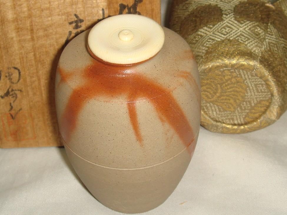 茶道具 備前焼火襷文茶入 木村陶峰作 備前火襷焼肩衝