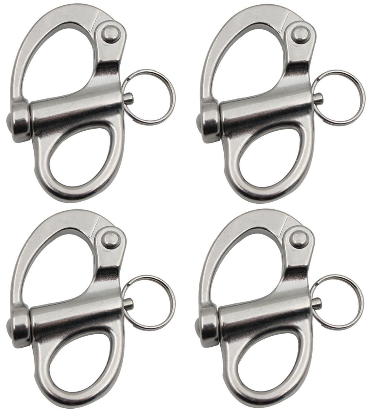 4Pcs Swivel Eye Snap Shackle Quick Release Sailboat Rigging Shackle Marine 316 Stainless Steel Clip Fixed Bail Snap Shackle Quick Release Snap Hook for Bracelet, Sailboat (2-3/4inch)