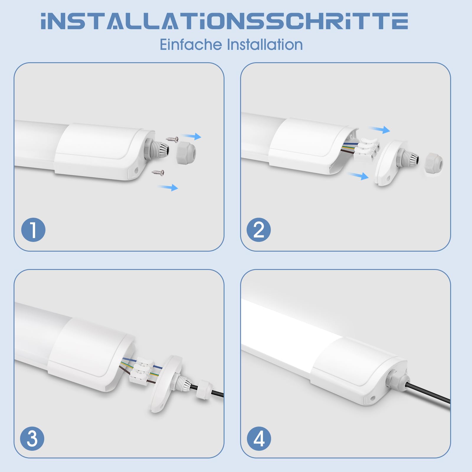 Feuchtraumleuchte LED 120CM, 36W 4200LM Kellerlampe LED Röhre mit IP65 Wasserfest Lichtleiste, Deckenleuchte Flach für Büro Küche Keller Garage Lager Flur
