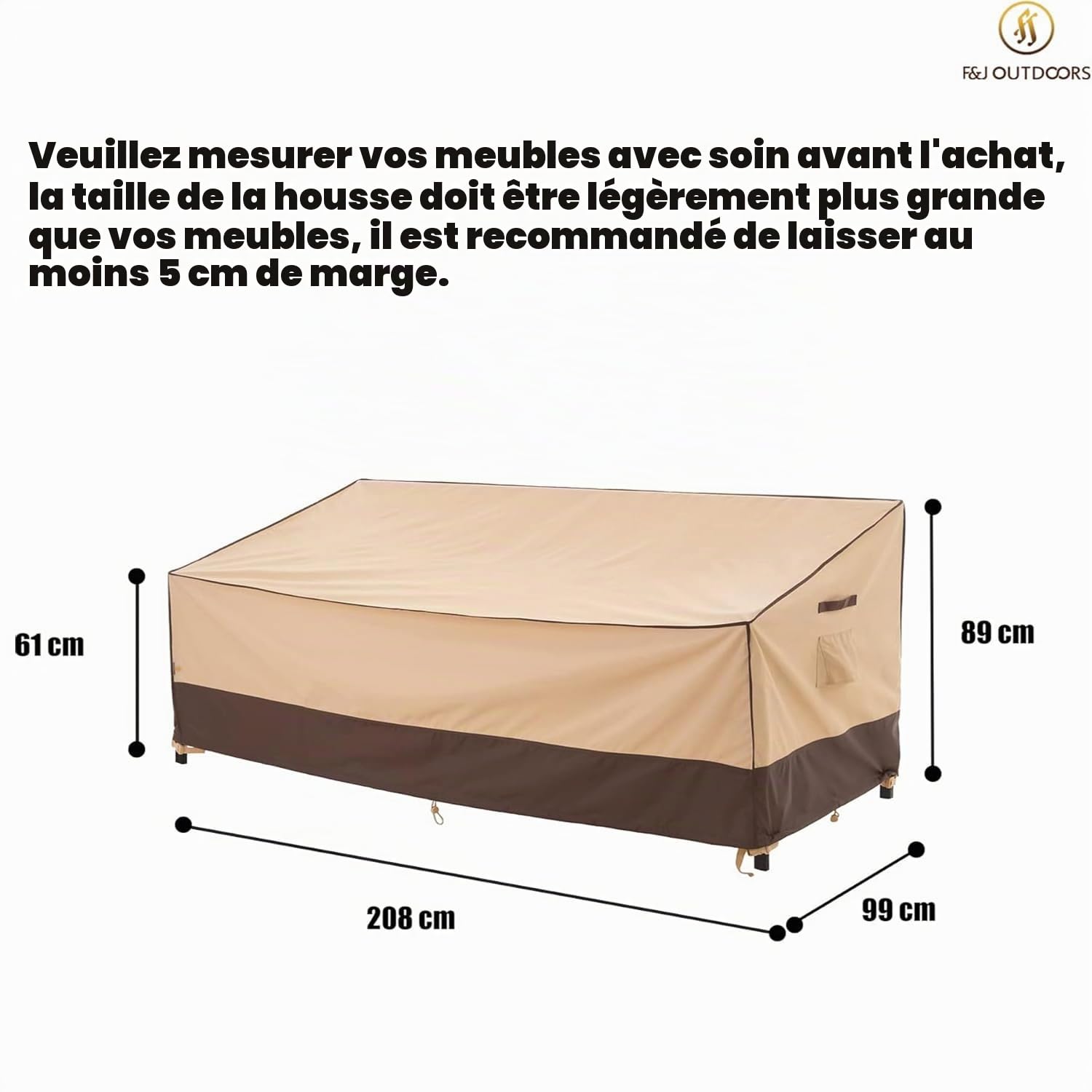 F&J Outdoors Housse pour canapé de Jardin Imperméable Housses pour Meubles de Patio Housses pour bancs de Jardin 3-4 Places Tissu Haute Performance Protection pour chaises et canapés 208x99x89/61cm
