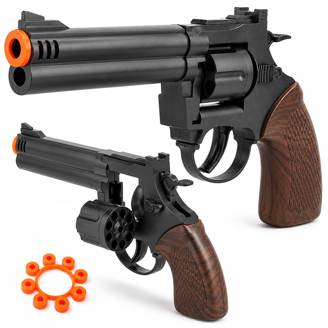 VastCart Die-Cast Metal 8-Shot Ring Cap Toy Gun, Black Finish, Includes 150 Shot Ring Caps (2 Sheets), Pretend Play Dress-Up Accessory, Age 14+