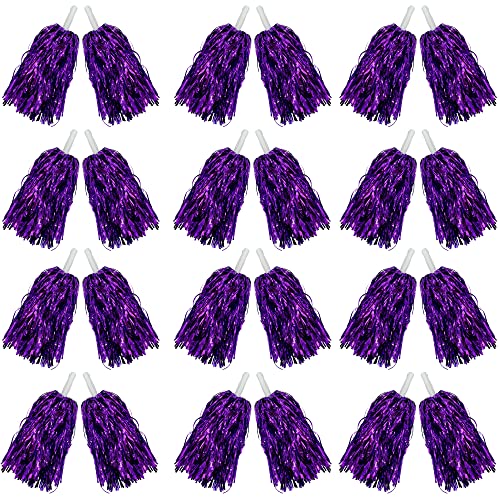 24PCS Cheerleading Pom Poms Metallic Foil Plastic Pom Poms with Baton Handle for Game Sports Squads Dancing Party Football Basketball Club Spirit Sports Stage Performance Celebration (purple)
