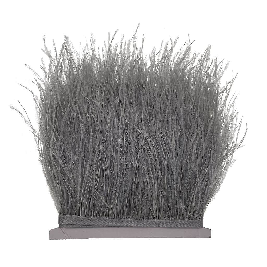 2Yard Light Grey Ostrich Feather Fringe Trim 4-6inch in Width for DIY Costume Sewing Craft Decor Dress Accessories Party Supplies Festival Outfits