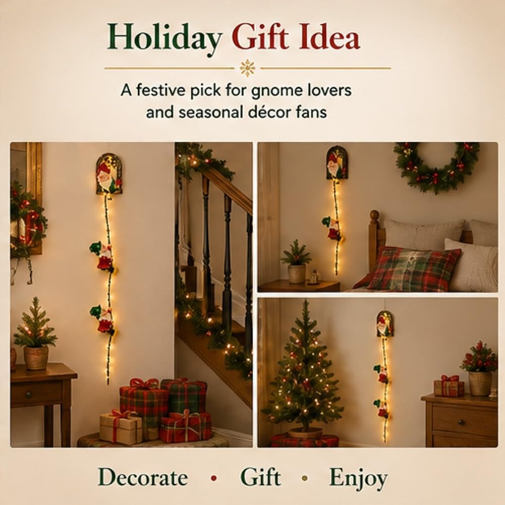 Cadena de Luces navideñas para gnomos, estatuas de gnomos trepadores con Cadena de Luces LED, para Colgar en la Pared, Divertida decoración de Pared de gnomos con Cuerda para Escalar