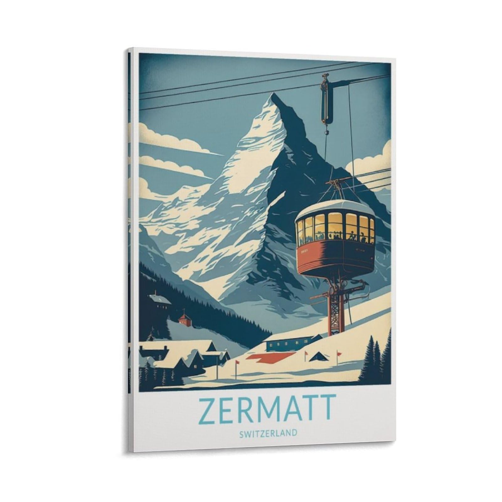 Orbana Frame-Style Zermatt Switzerland Vintage Travel Posters Ski 08X12inch(20X30cm) Canvas Print For Living Room, Bedroom, Dorm, Home, Office Wall Decoration