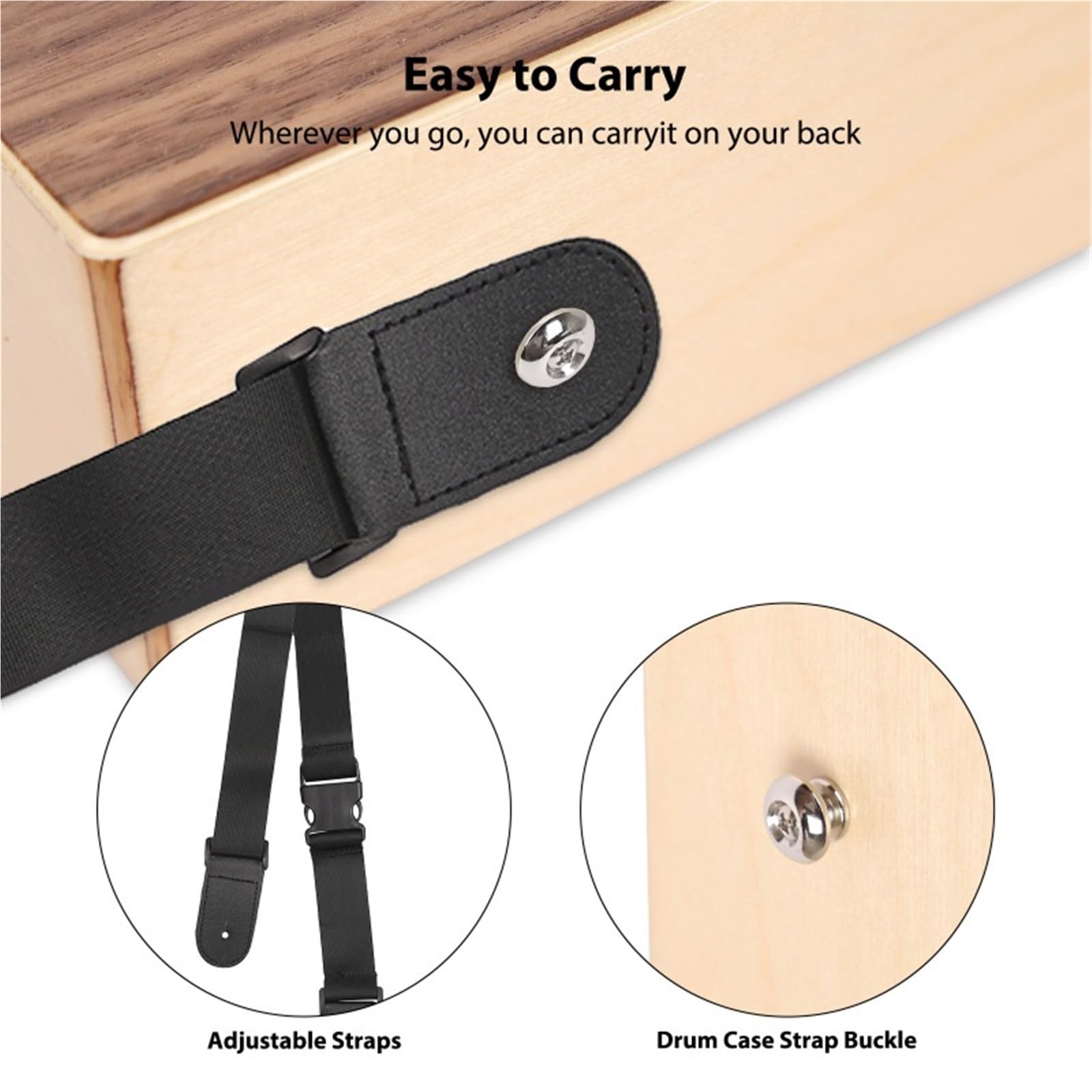 Cajon Cajon Tamburo in legno piatto a mano portatile con tracolla regolabile Strumento a percussione