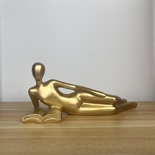 Miniatura 6 de ZheJiu Estatua de lectura, escultura abstracta, estatuas de resina para decoración del hogar, estante moderno de oficina en el hogar, estantería de
