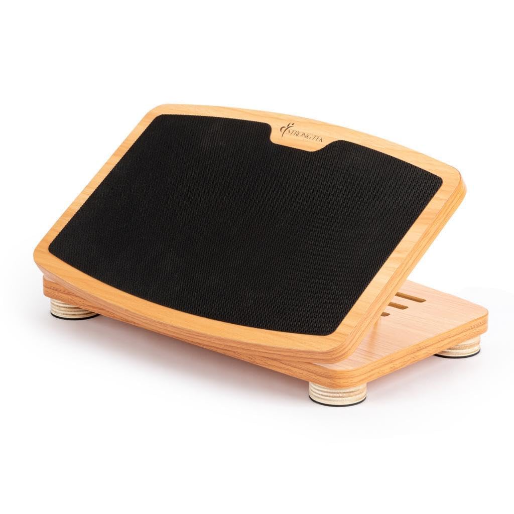 StrongTek Sgabello Poggiapiedi Ergonomico in Legno Regolabile | Poggiapiedi durevole e regolabile in altezza per sotto la scrivania, dotato di superficie antiscivolo per uso quotidiano