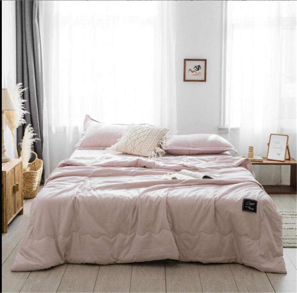 Édredon d'été léger parure de lit coton lavé rose 180x220 cm mince