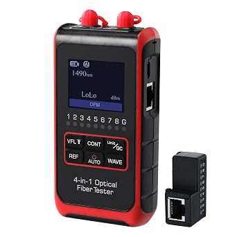 Fiber Optic Tester HD Display 4 in 1 Power Meter for OPM VFL Cont QC, Universal Interface with 6 Wave Lengths for Fiber Optic and RJ45 Network Tester