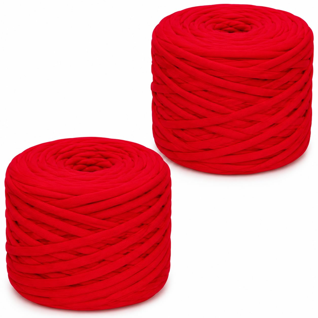 2×285g Pack T Shirt Yarn, Crochet Yarn Chunky Yarn for Hand Knitting, Fabric Strip Wool Yarn for Bags, Baskets, Blankets and DIY Home Decor, 285g Each Roll Chunky Wool (Red)