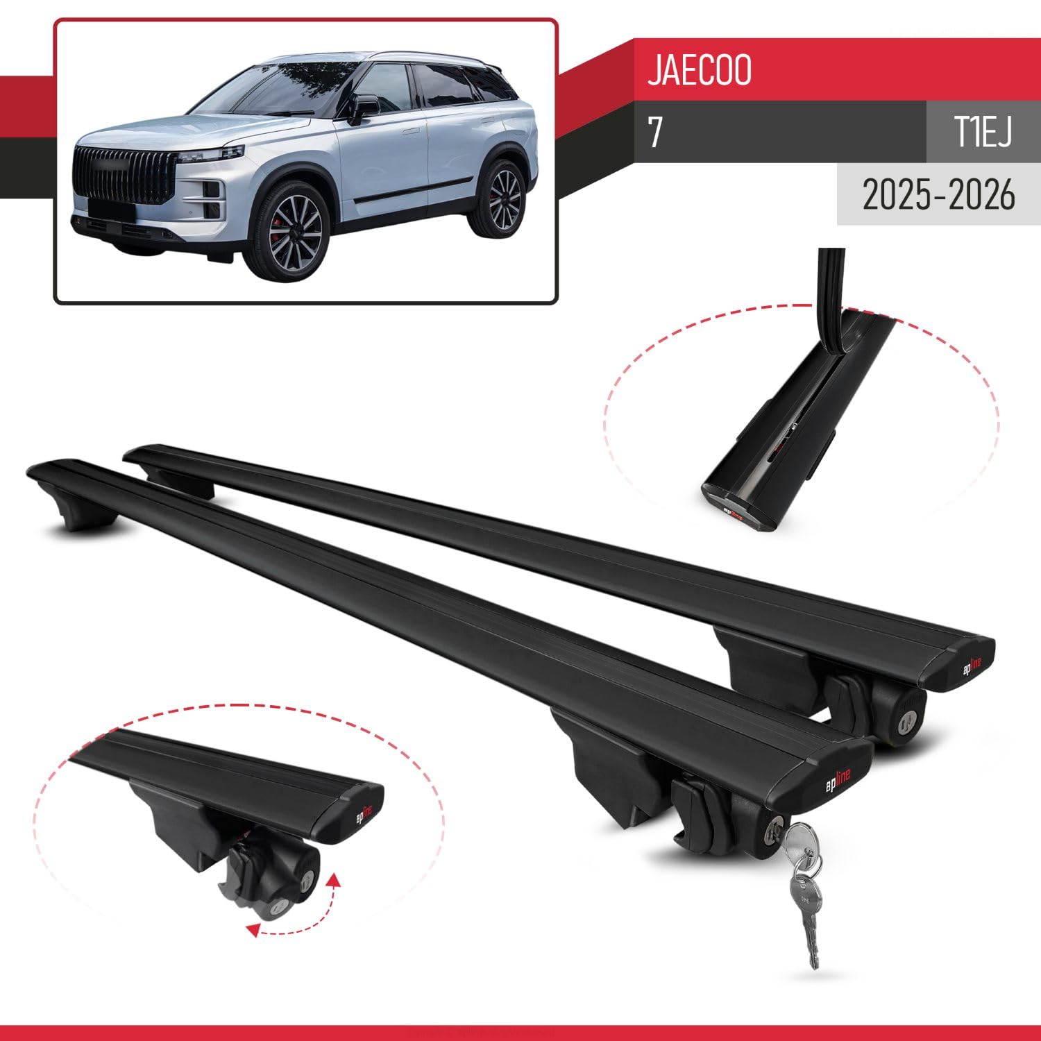Compatible con JAECOO 7 2025-2026 Hook Model Barras de Techo Auto Portaequipajes Barras Transversales Negro Aluminio 2 Barras