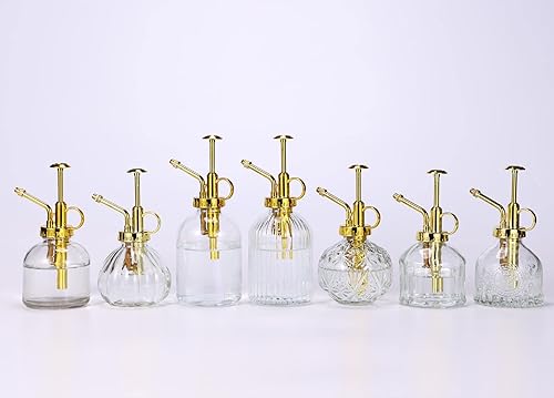 Miniatura 7 de Botella rociadora de vidrio para plantas, botella de rociador de agua de vidrio transparente de 6.5 pulgadas con bomba superior dorada, regadera
