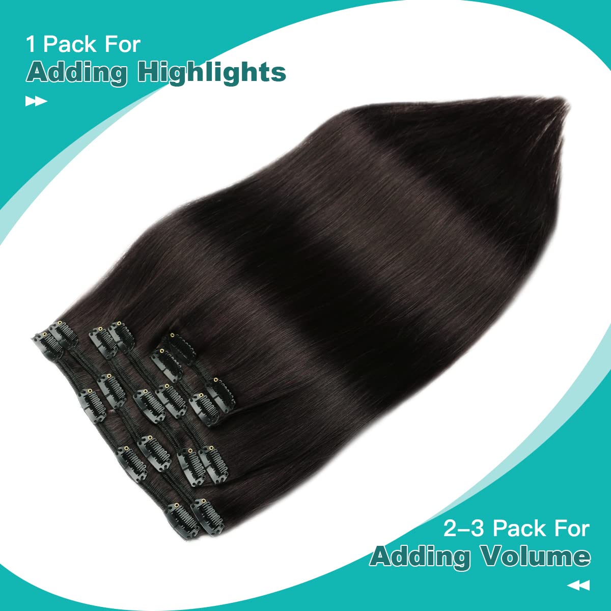 SURNEL Extensiones De Clip De Pelo Natural 120g 45cm 6 Piezas Negro Natural Extensiones De Clip De Humano Real Extensiones Pelo Remy(C#1B-45cm) — view 6