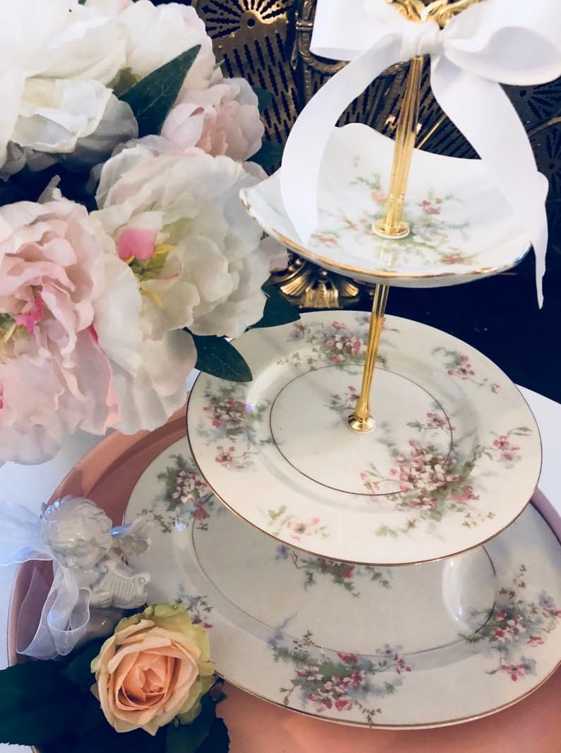 Soporte para Tarta de Boda, Bandeja de 3 Niveles, Plato con diseño de Flores, decoración para Mesa de postres, Boda Rosa (Bavaria MixMatched 1) ()
