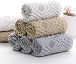 Pidada Hand Towels Set of 4 Diamond Pattern 100% Cotton Absorbent Soft Decorative Towel for Bathroom (Beige Brown)
