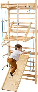 VEVOR Swedish Ladder Wall Gym, 10-Level Solid Wood Indoor Jungle Gym, 220lbs Loading Indoor Playground Climbing Ladder for Kid Adults, Gymnastic Stall Bars with Pull-Up Bar - Ideal Gift for Boys Girls