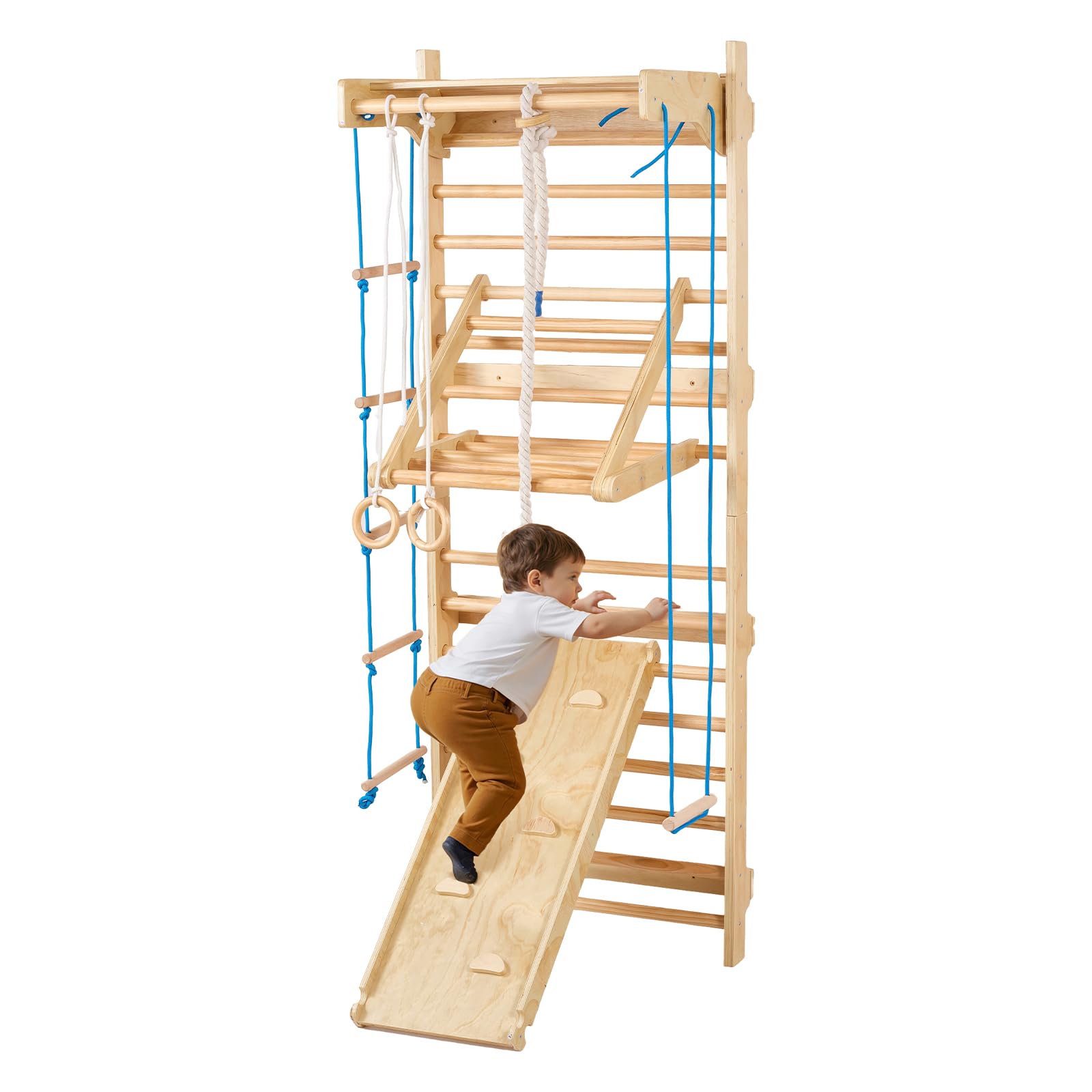 VEVOR 8-in-1 15 Levels Solid Wood Indoor Jungle Gym, 220LBS Wall