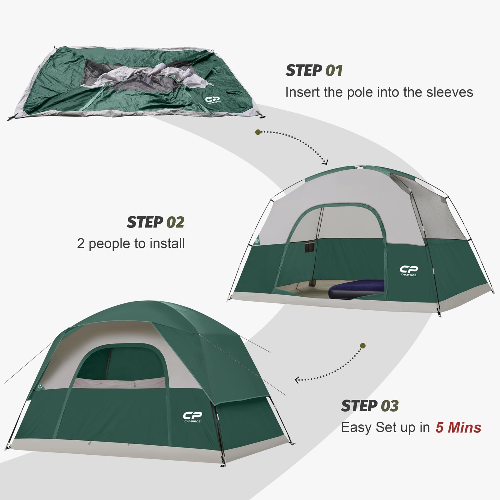 CAMPROS CP Tenda da Campeggio 3/4/6 Posti Impermeabile