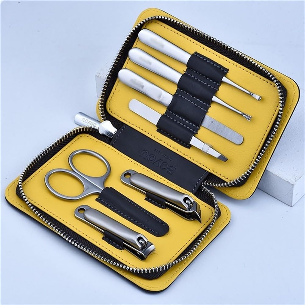 Kit de manicura y pedicura, kit de manicura portátil de acero para hombres, kit de cortaúñas, juego de manicura, kit de aseo profesional de pedicura con funda de cuero negro