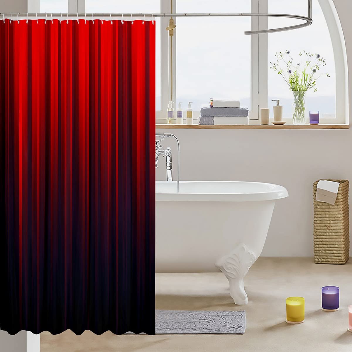 AAtter Tenda Doccia Ombre Rosso E Nero 60x72 - Get Naked - Tessuto Poliestere Con Ganci - Decorazione Moderna Per Bagno
