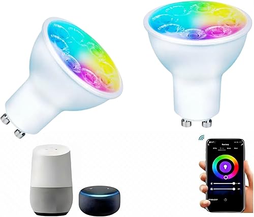 Bombillas LED inteligentes Gu10 regulables que cambian de color, bombilla RGB Gu10, bombilla LED WiFi y Bluetooth funciona con Alexa Google,