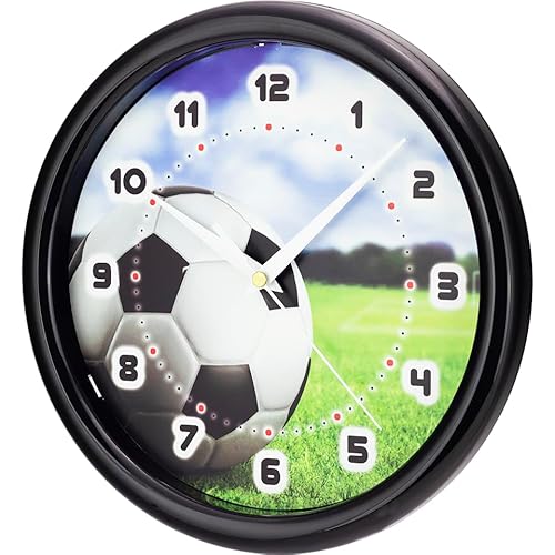 82303-05-Eurotime Kinder-Quartzwanduhr mit schleichender Sekunde Fußball Motiv, Kunststoffgehäuse und Kunststoffabdeckung